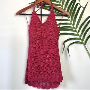Y2K Beaded Crochet Hot Pink Halter Top